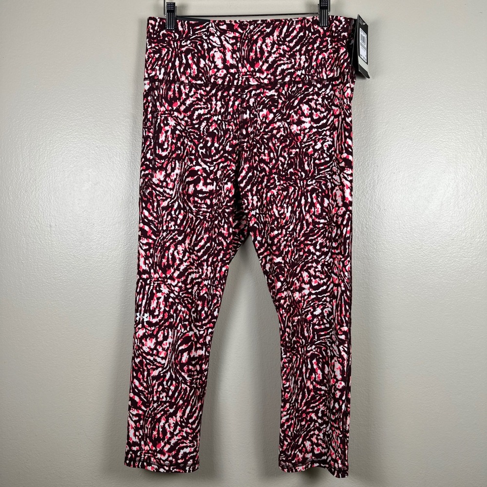 Under Armour Women's 1X Capri Leggings Maroon Pink HeatGear Printed High Rise